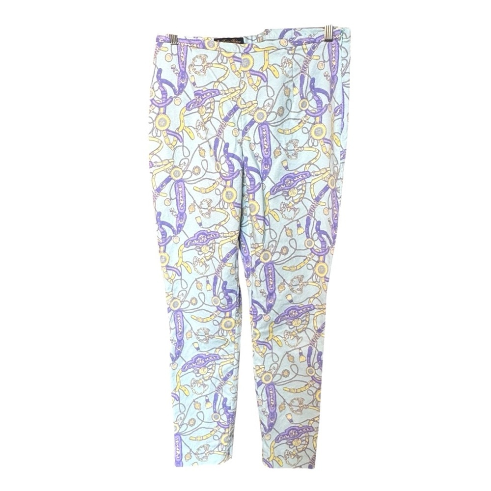 Brooks Brothers Stretch Cotton Pique Side Zip Pants Equestrian Print Size 10
